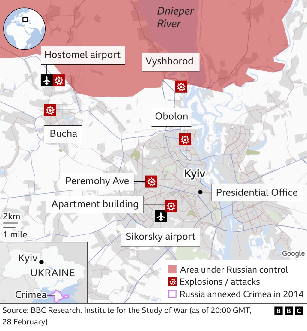 Map showing Kyiv. Updated 1 March